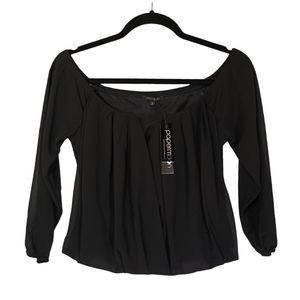 PAPERMOON Black Semi Sheer Long Sleeve Top Small NWT